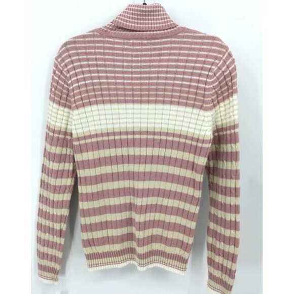 liz & co Sweater Size Large Pink Stripe Cable Knit Turtleneck Long Sleve New B13 - Picture 4 of 9